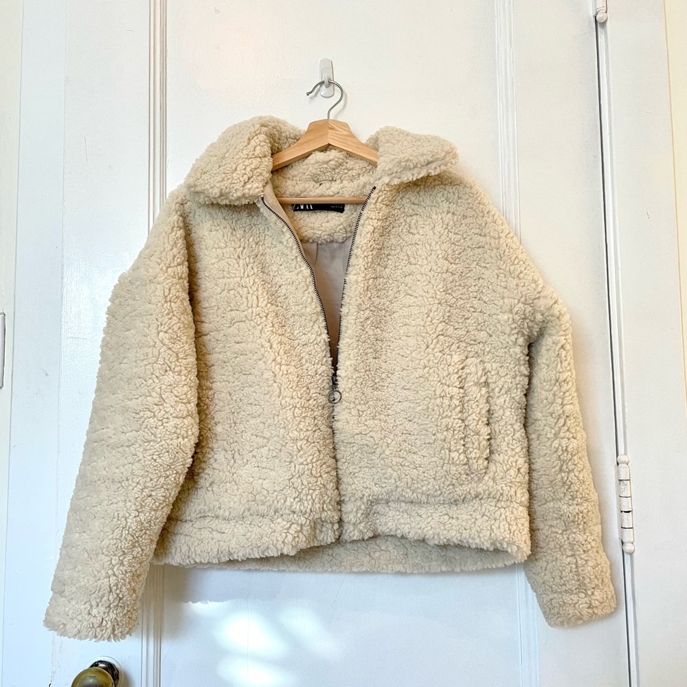Zara Faux Sherpa Crop Jacket